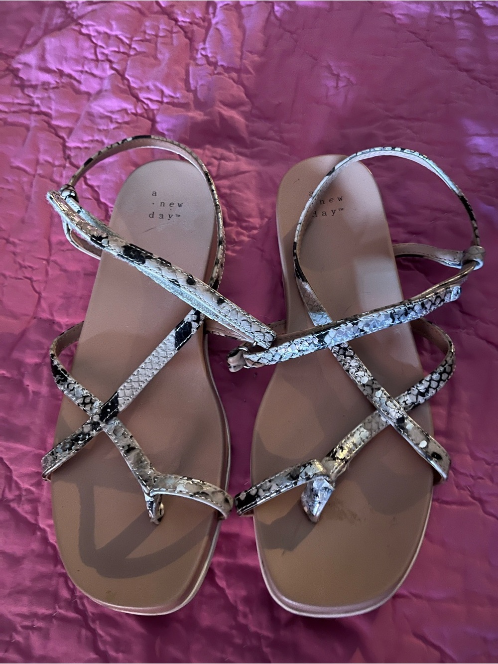 a new day Metallic Snake-Print Strappy Sandals size 9 worn once